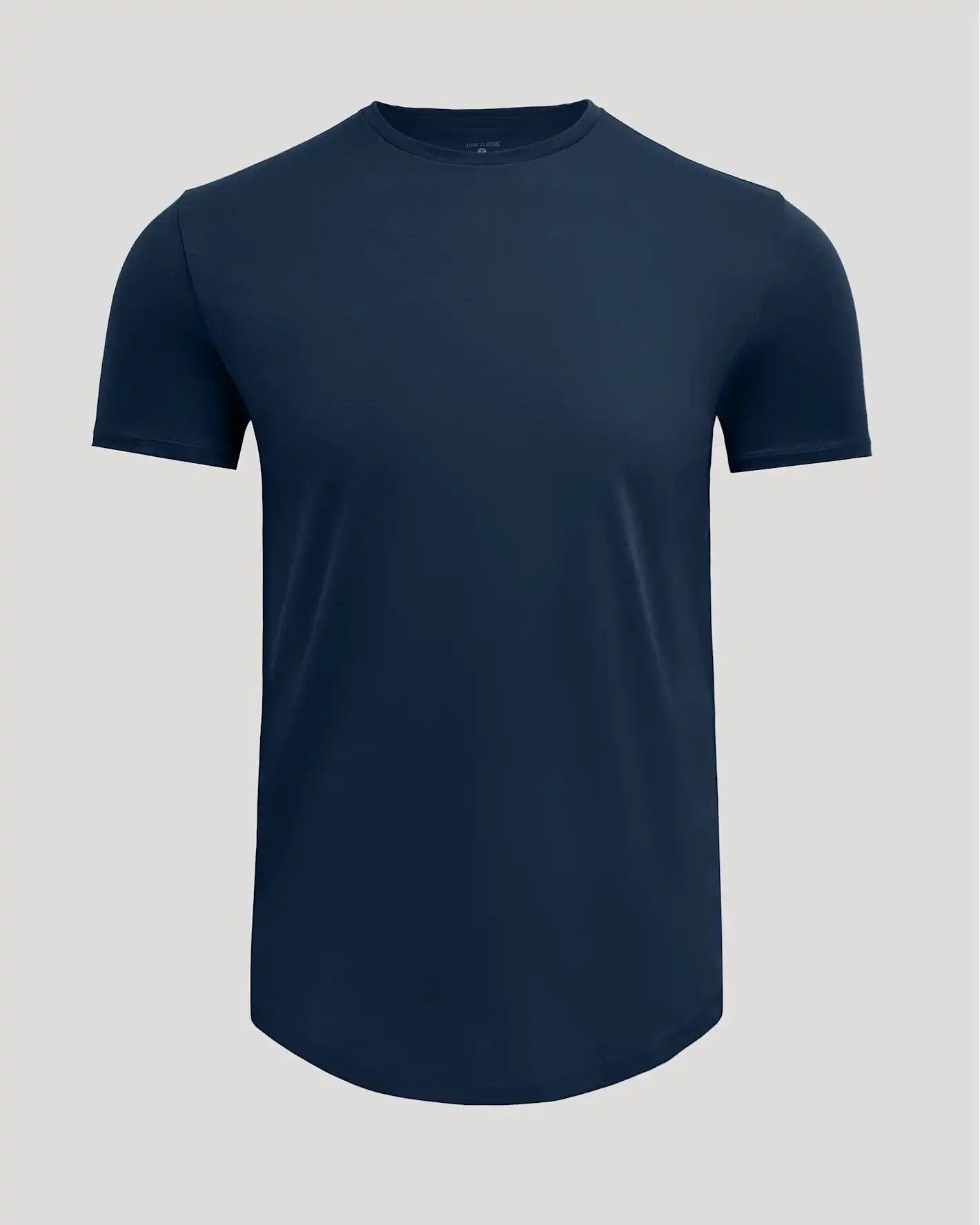 Navy Pima Cotton Blend Curved Hem Crew