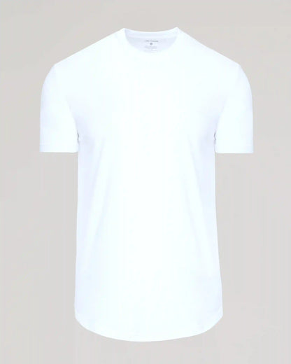 White Curved Hem Classic Crew Neck