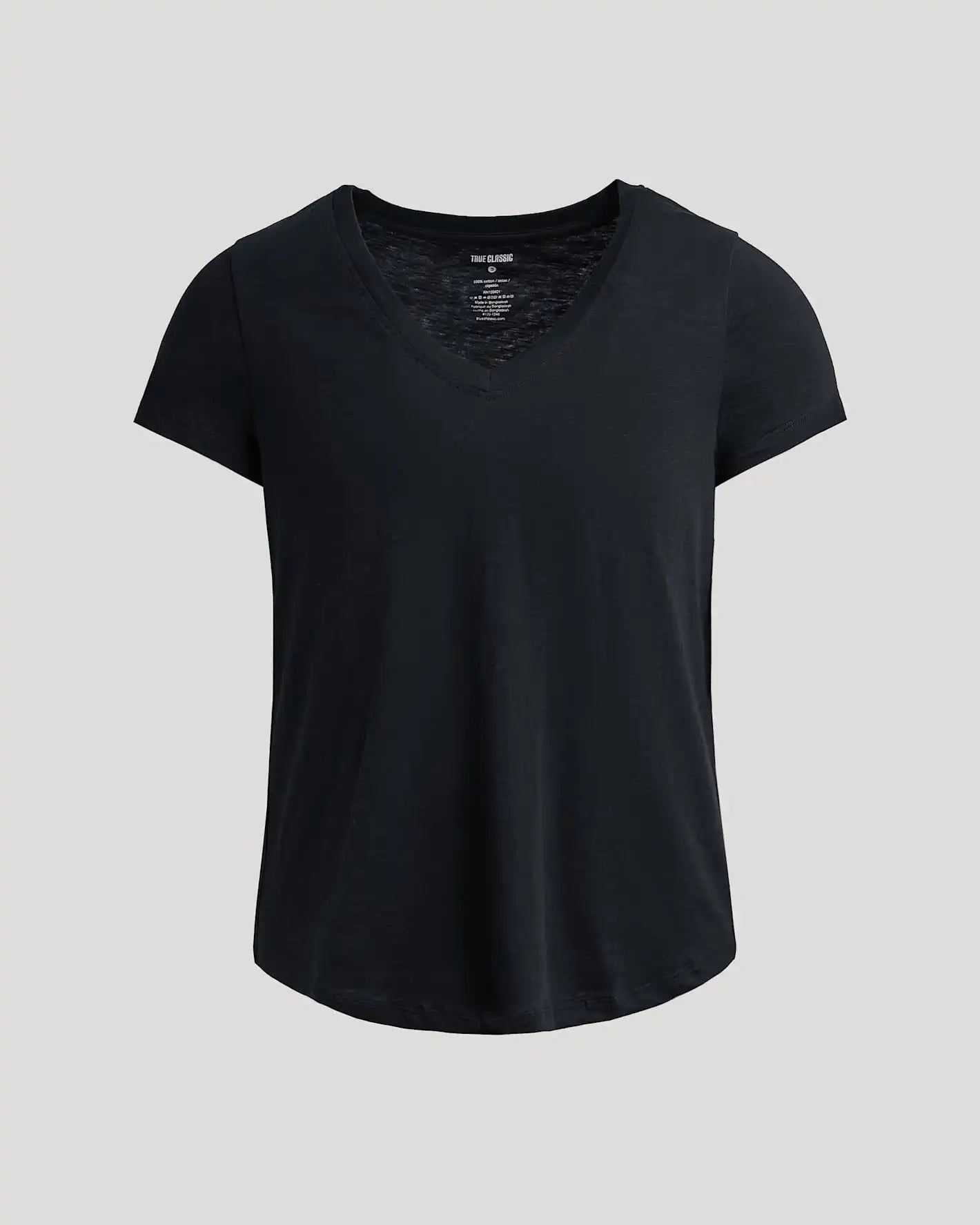 Womens Black Relaxed Slub V-Neck Tee