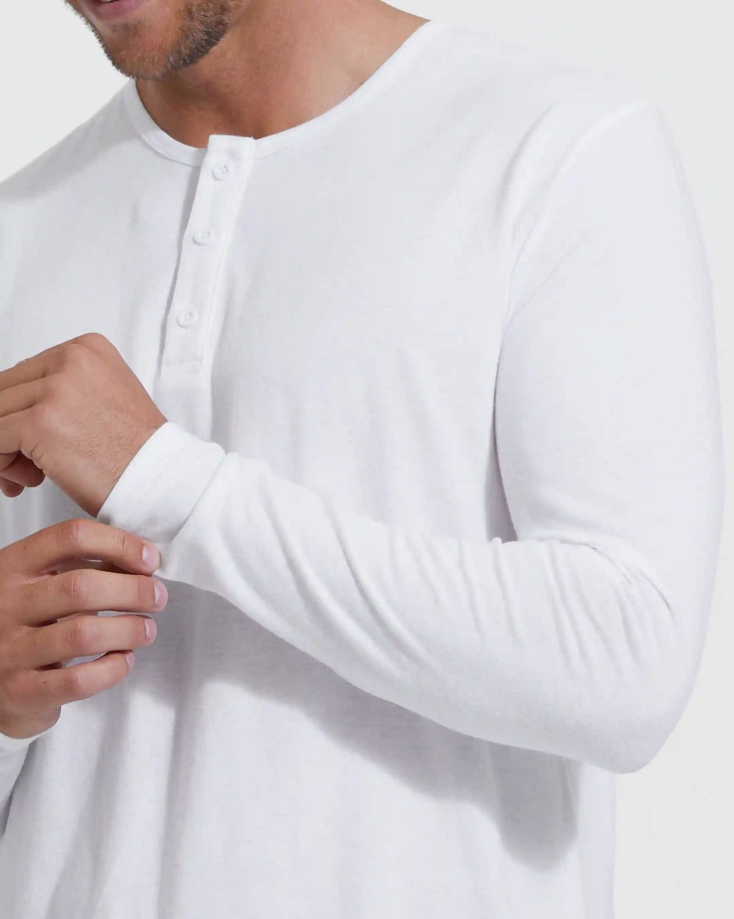 White Classic Long Sleeve Henley