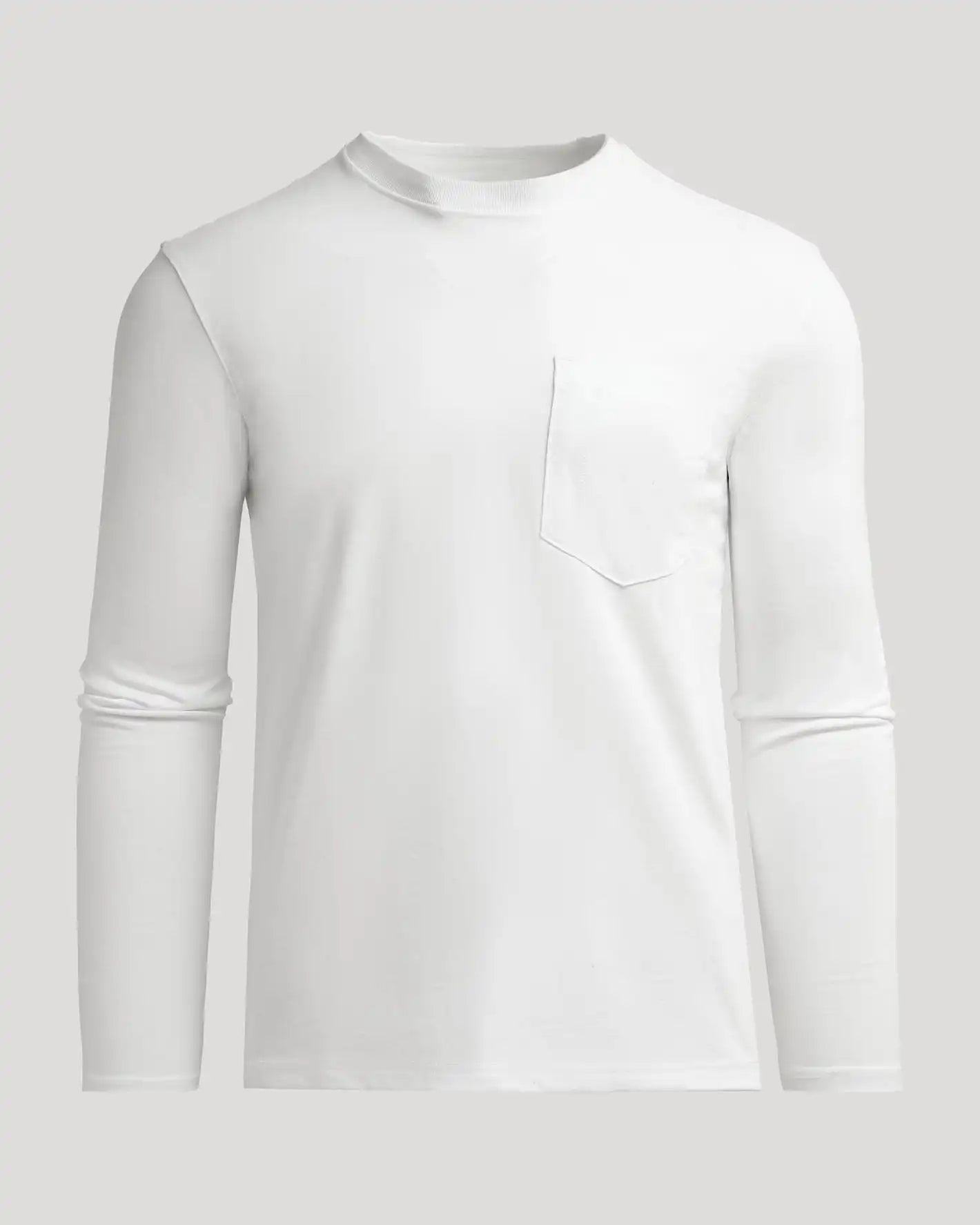 White Heavyweight Long Sleeve Pocket Crew