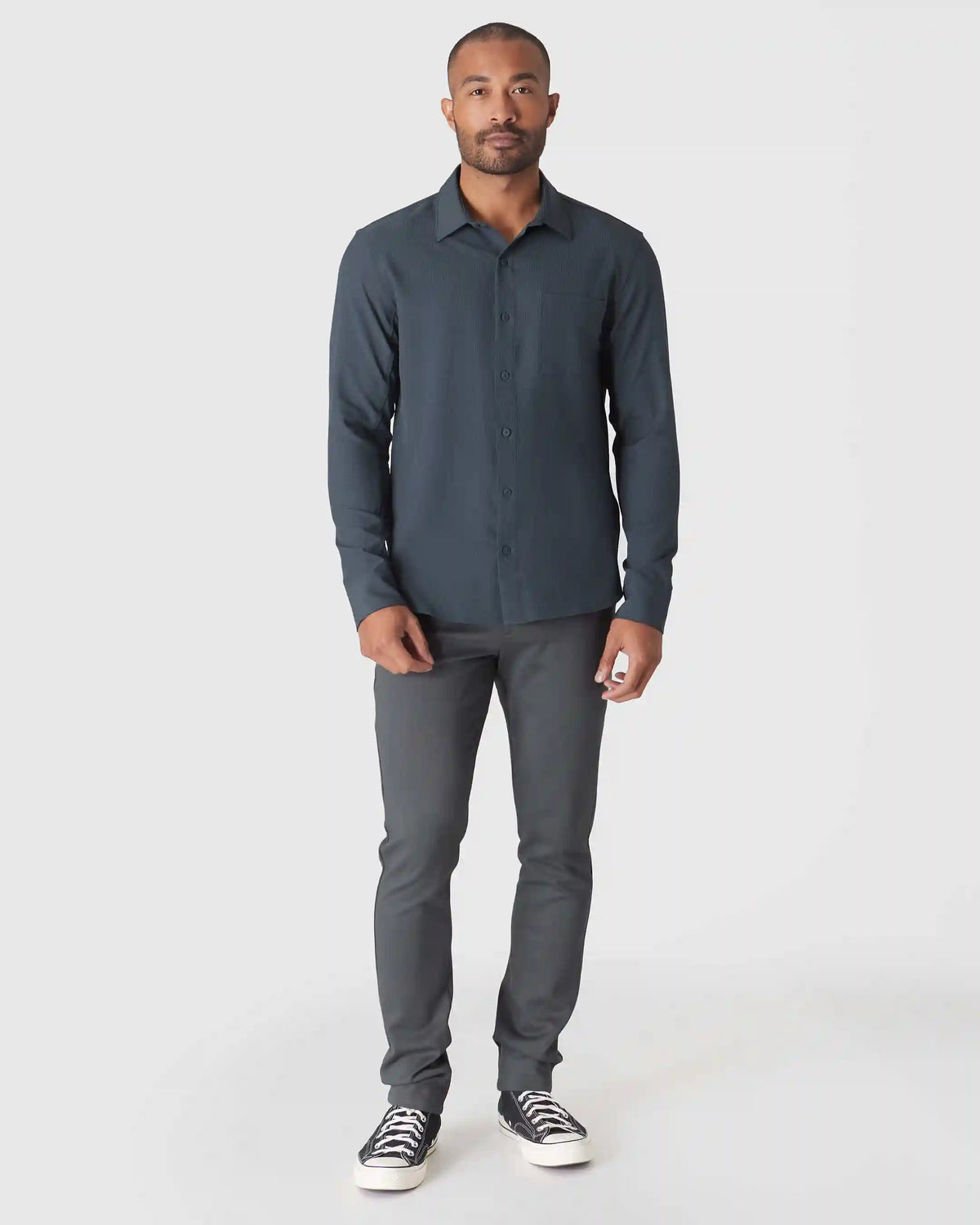 Heather Navy Long Sleeve Ripstop Commuter Shirt