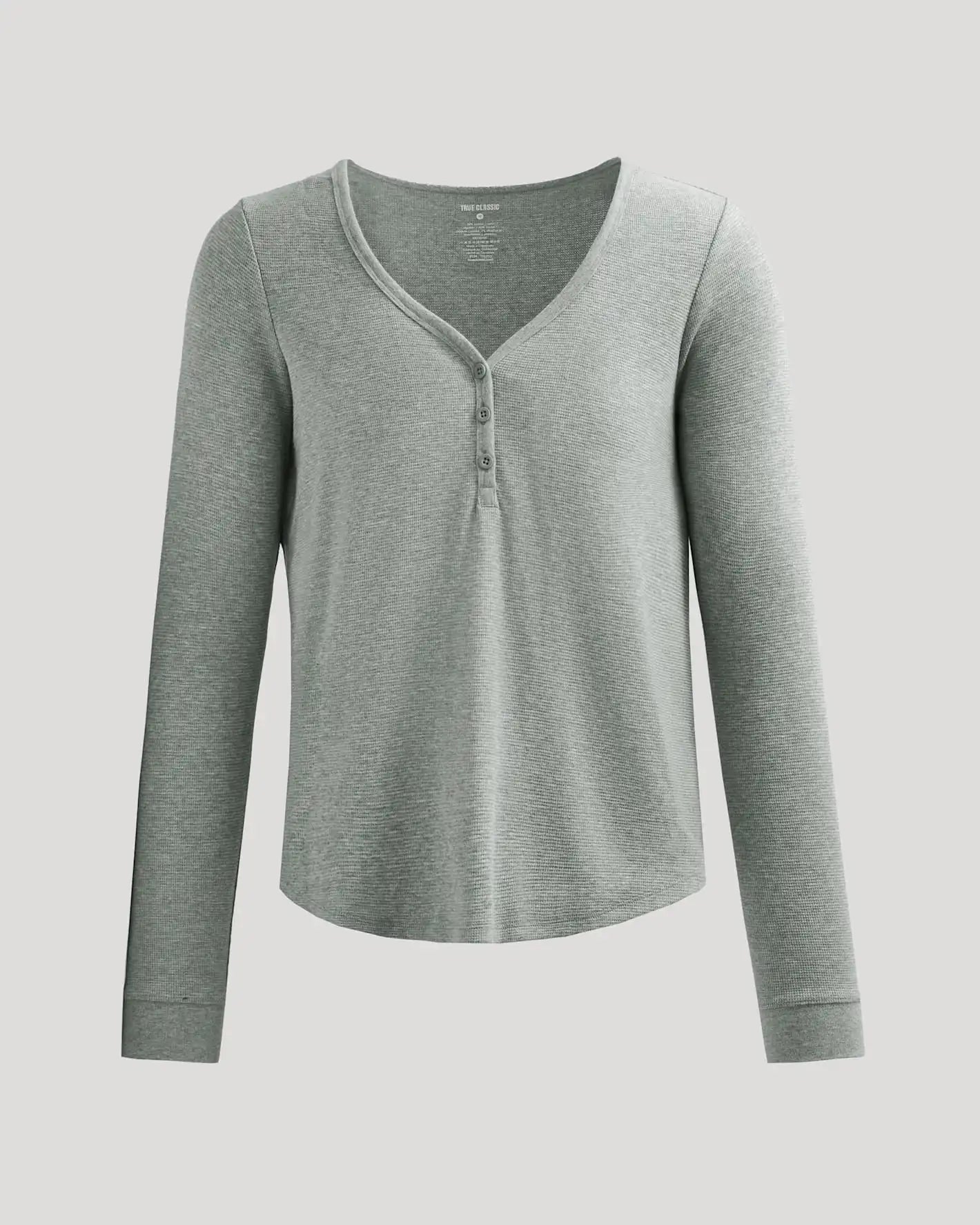 Womens Heather Gray Waffle Long Sleeve Boxy Henley