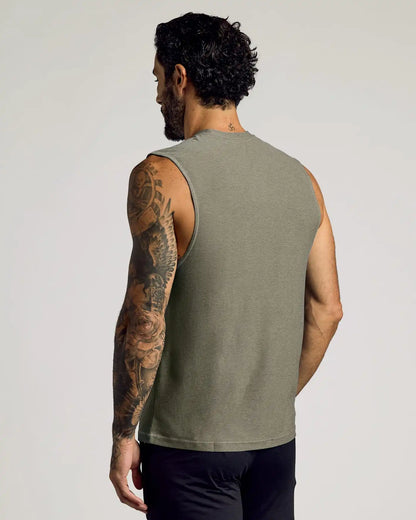 Heather Military Green Sleeveless Active Muscle Tee