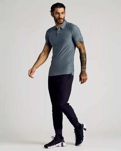 Heather Navy Short Sleeve Tall Active Polo