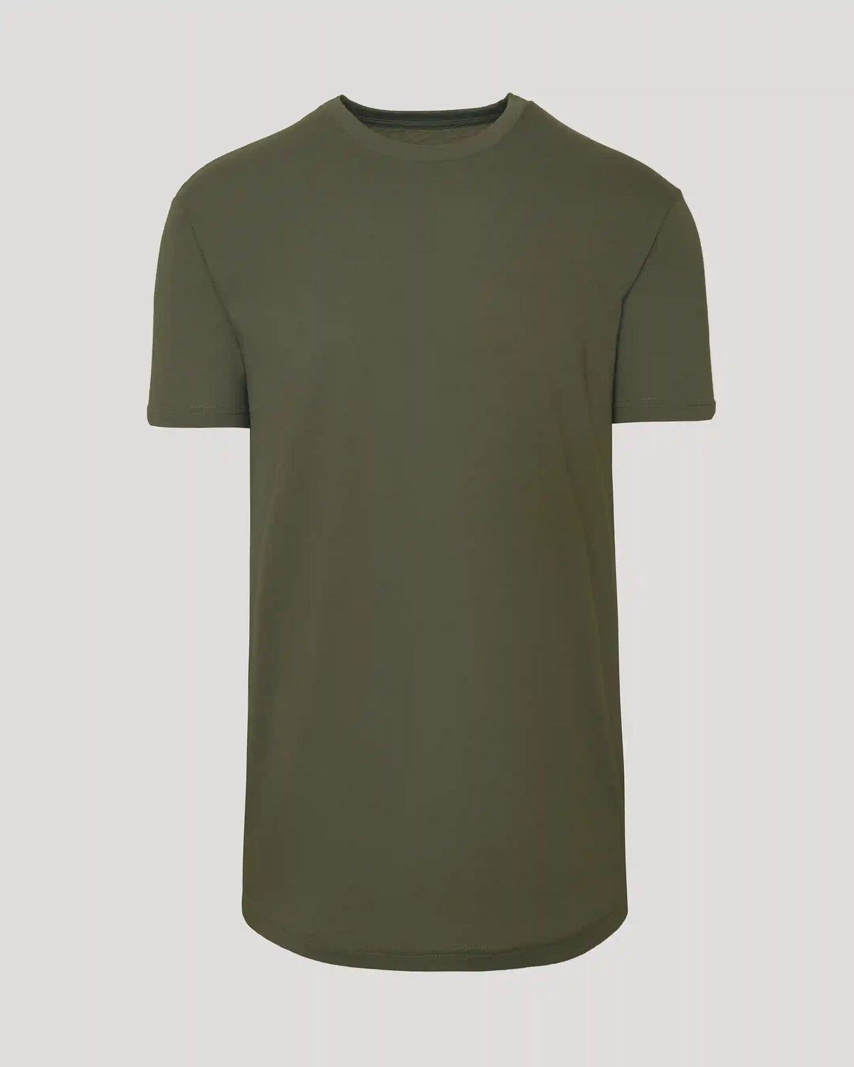 Military Green Short Sleeve Tall Curved Hem Crew