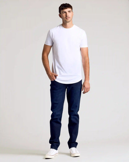 White Short Sleeve Tall Curved Hem Crew