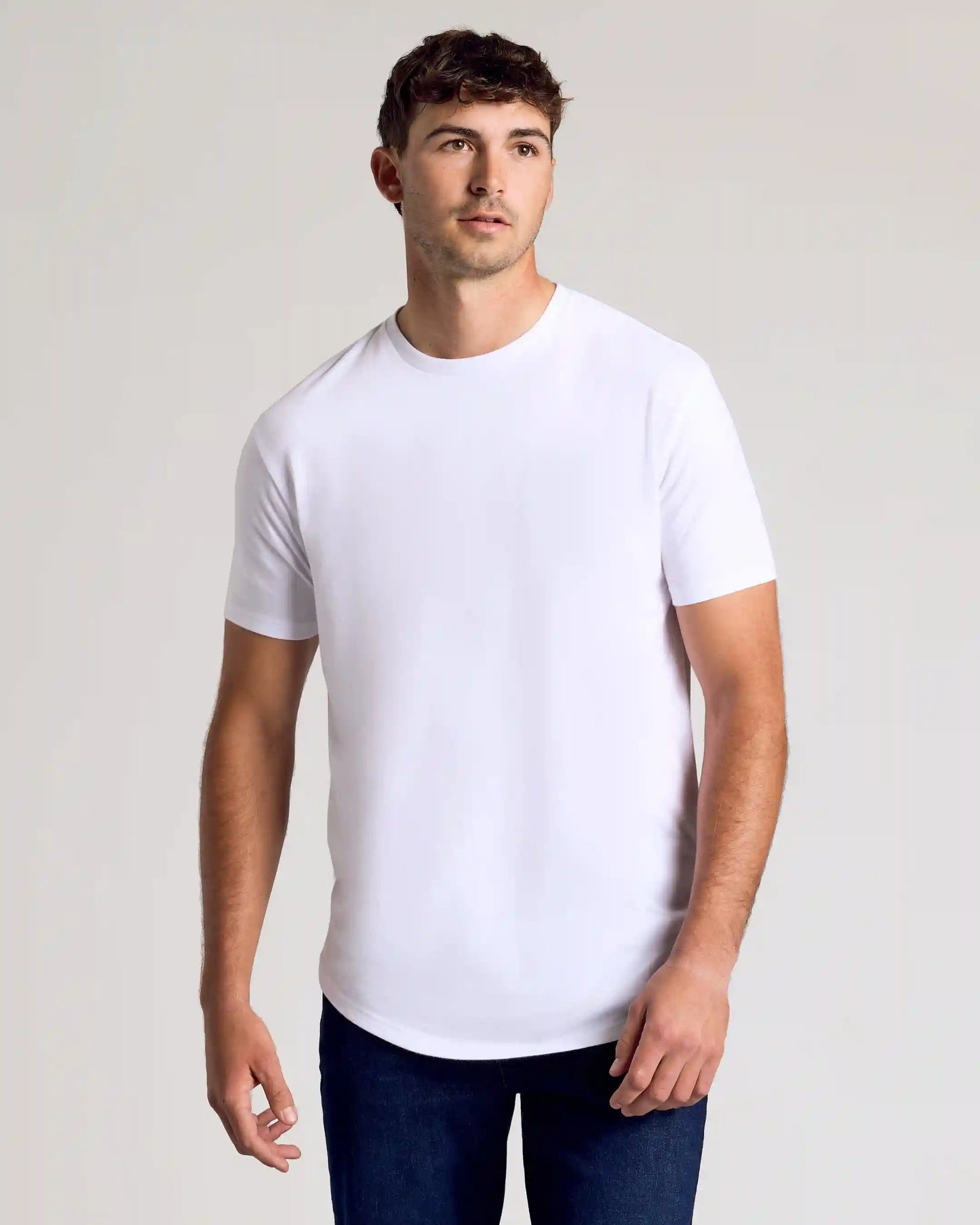 White Short Sleeve Tall Curved Hem Crew
