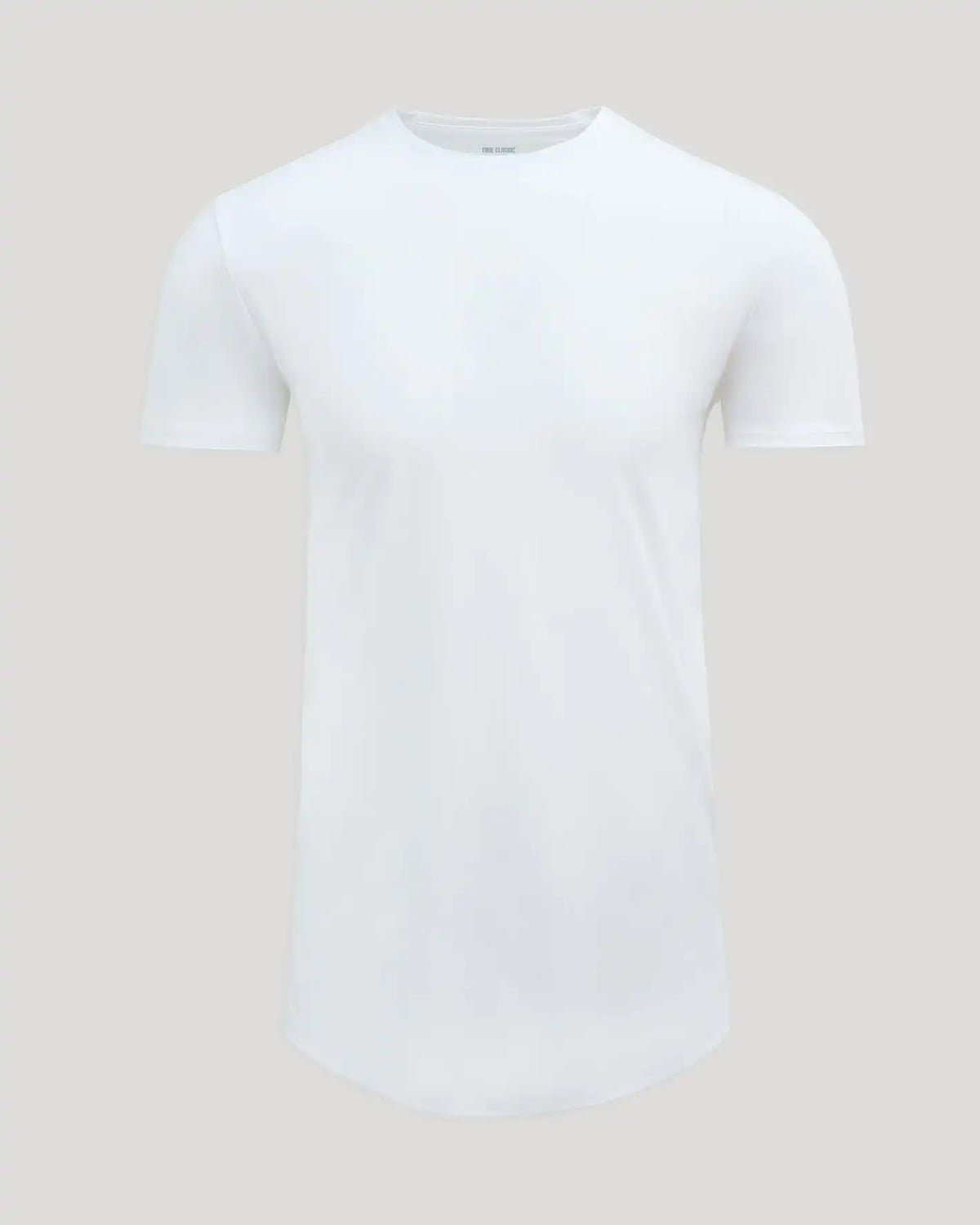 White Tall Pima Cotton Blend Curved Hem Crew
