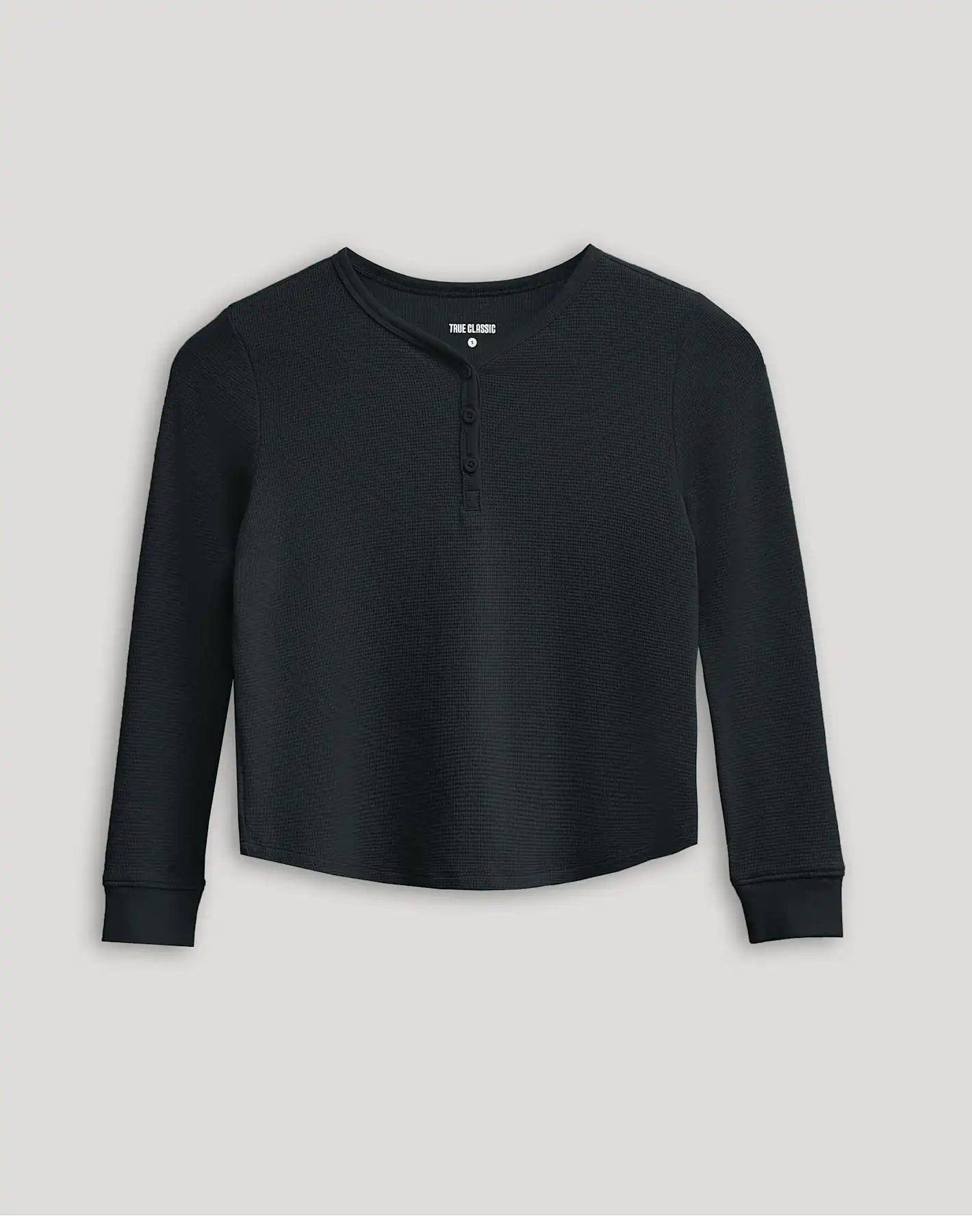 Girls Black Long Sleeve Boxy Waffle Henley
