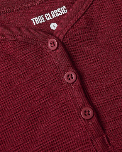 Girls Dark Maroon Long Sleeve Boxy Waffle Henley