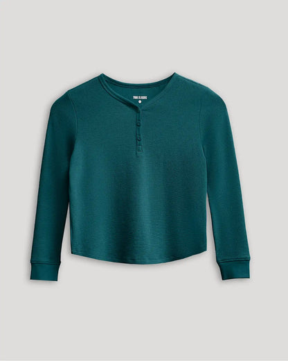 Girls Deep Emerald Long Sleeve Boxy Waffle Henley