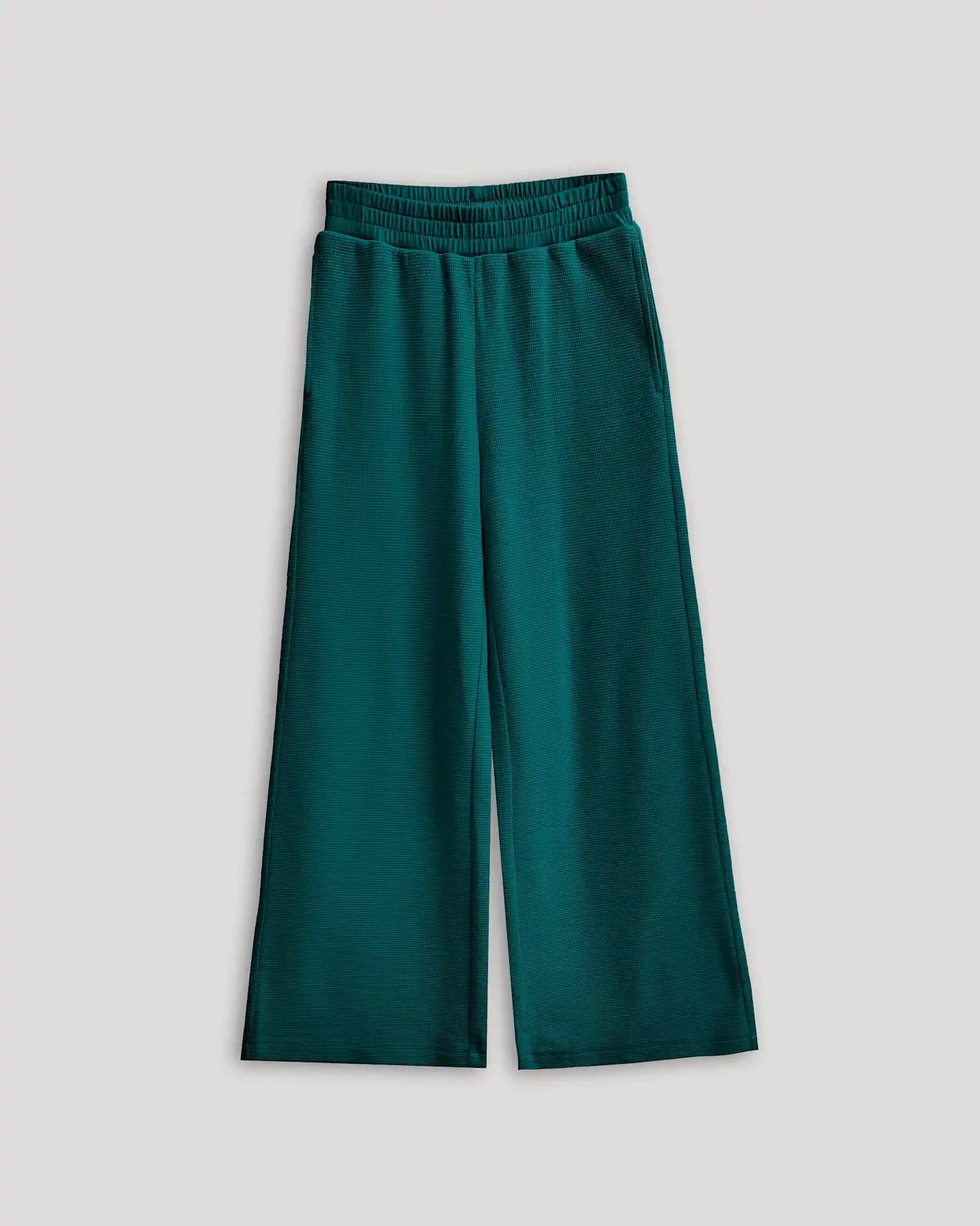 Girls Deep Emerald Waffle Wide Leg Pants