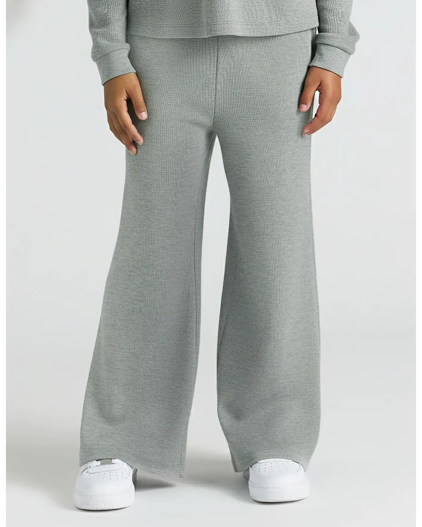 Girls Heather Gray Waffle Wide Leg Pants