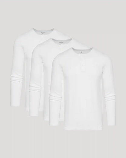 White Waffle Long Sleeve Henley 3-Pack