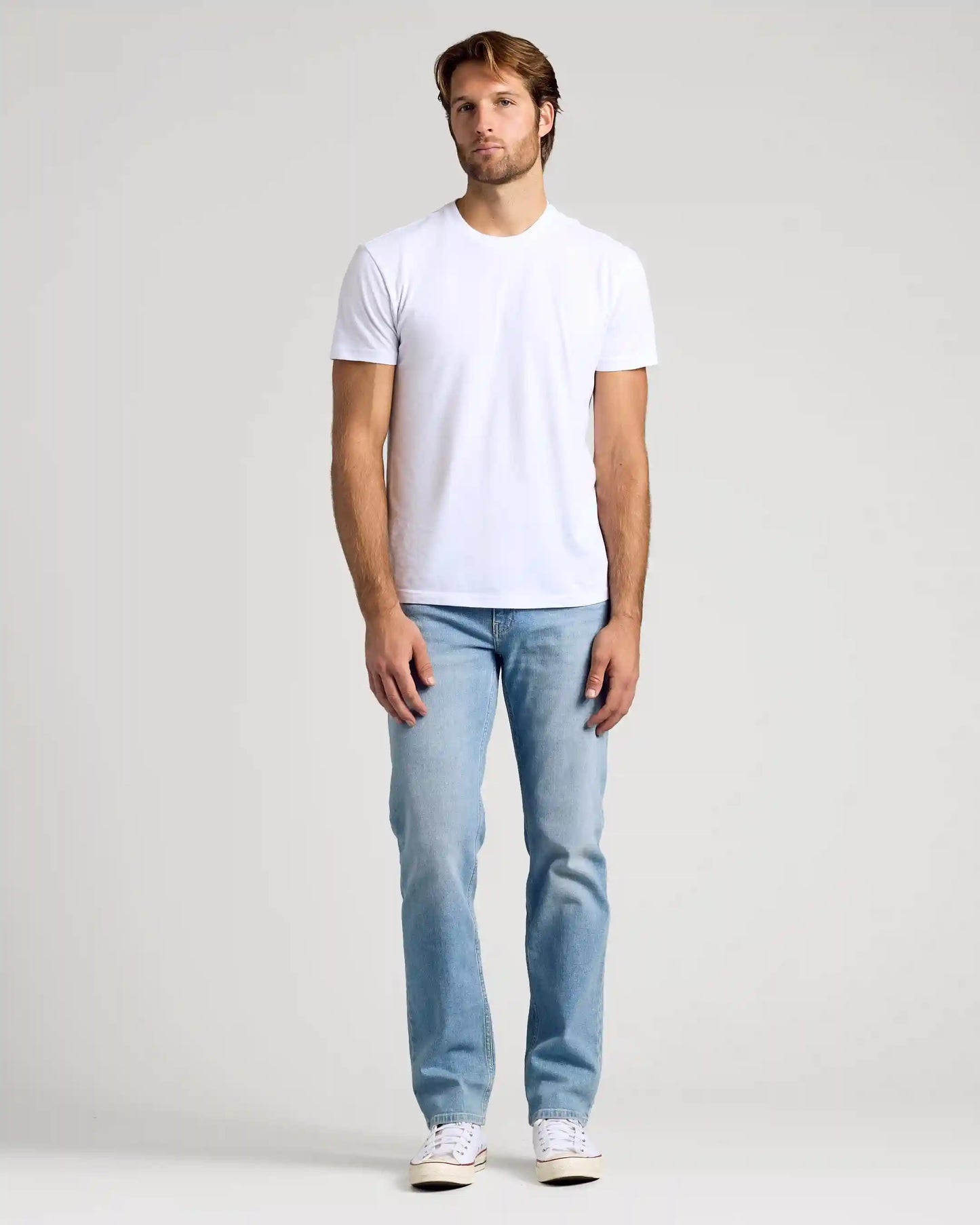 Light Indigo Wash Straight Authentic Denim Jeans