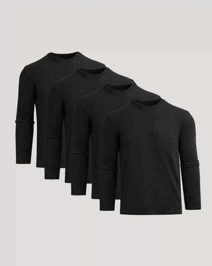 Black Heavyweight Long Sleeve Pocket Crew 4-Pack