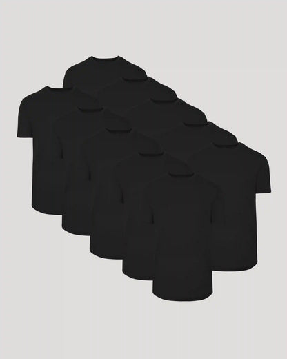 All Black Curved Hem Classic Crew Neck 10-Pack