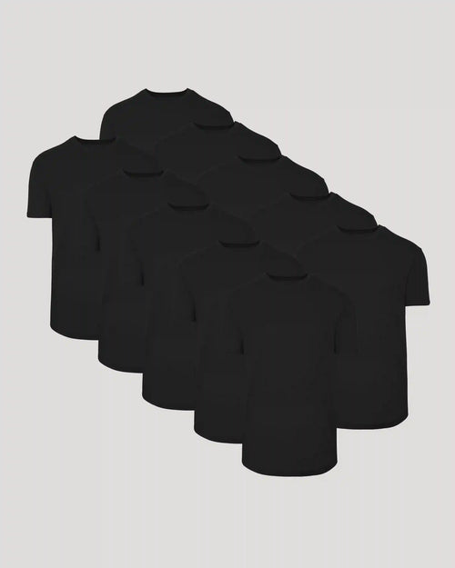 All Black Curved Hem Classic Crew Neck 10-Pack