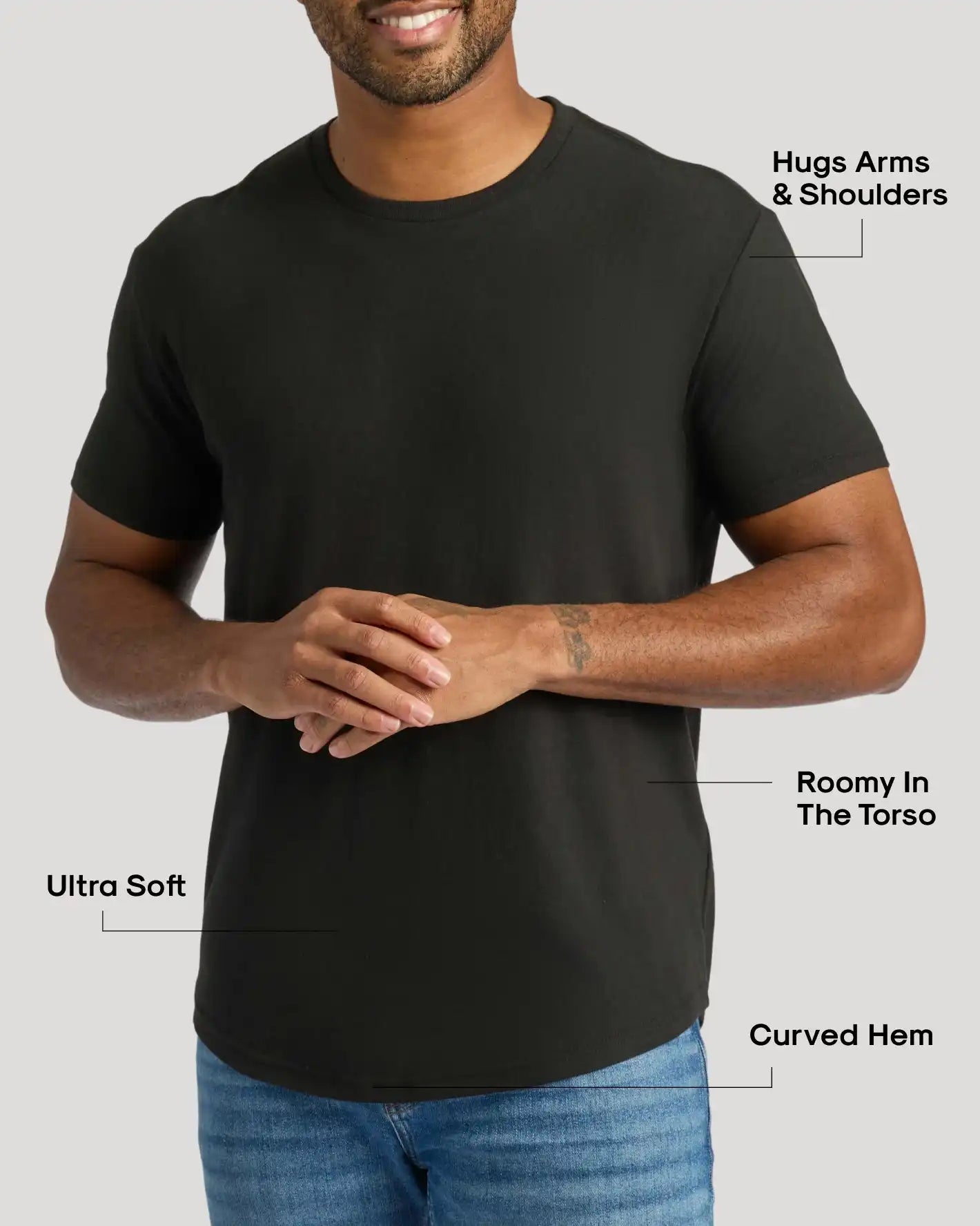 Black Curved Hem Classic Crew Neck