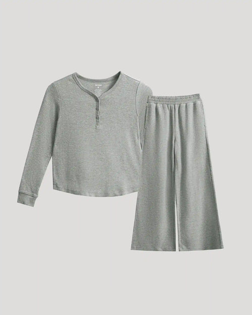 Girls Heather Gray Waffle Long Sleeve Henley & Waffle Leg Pants 2-Pack