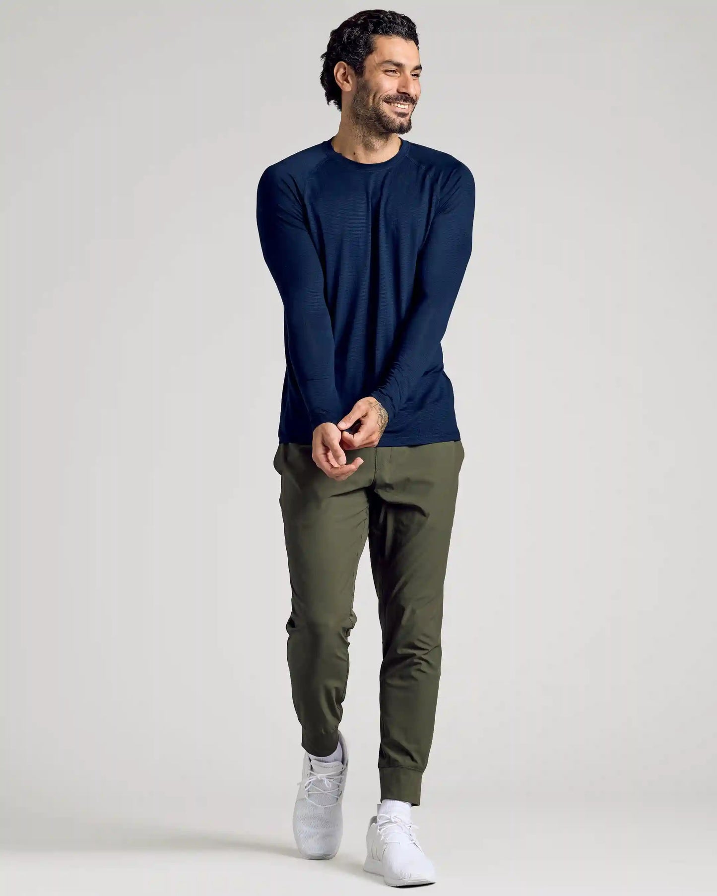 Navy Long Sleeve Active Mesh Crew