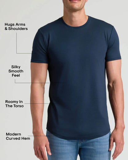 Navy Tall Pima Cotton Blend Curved Hem Crew
