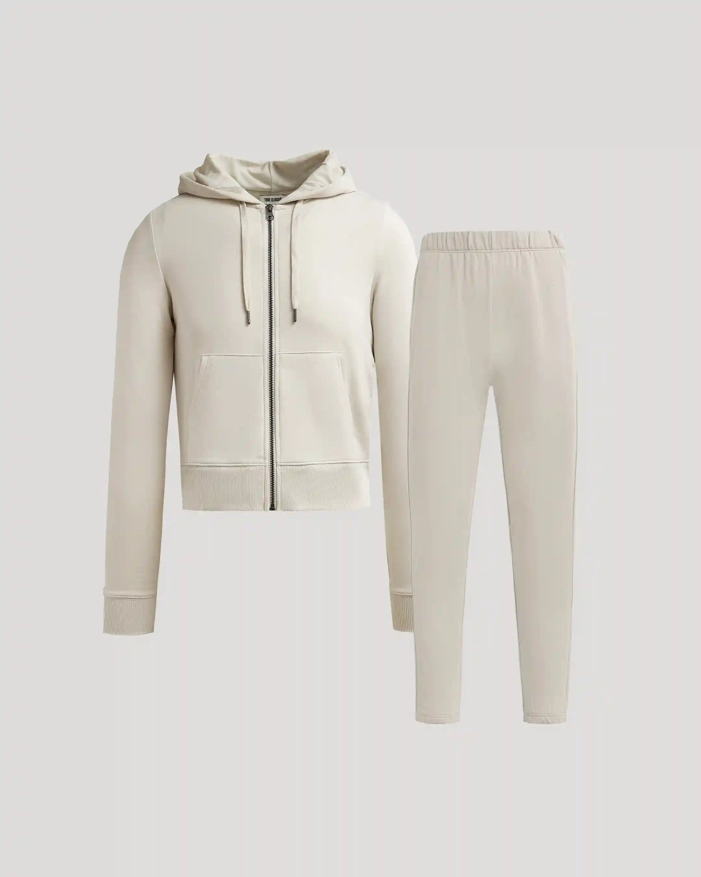 Womens Oatmeal Crop Zip Hoodie & Relaxed Jogger 2-Pack