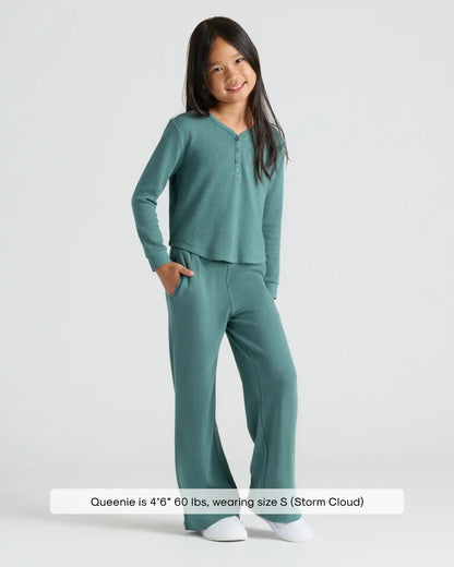 Girls Stormcloud Long Sleeve Boxy Waffle Henley