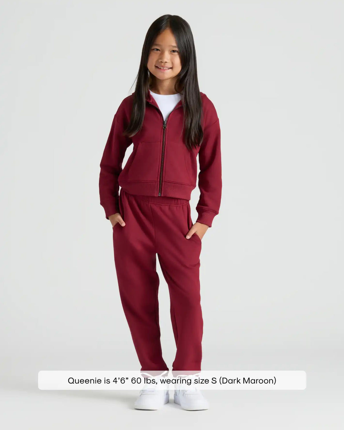 Girls Dark Maroon Cropped Zip Hoodie & Relaxed Joggers 2-Pack