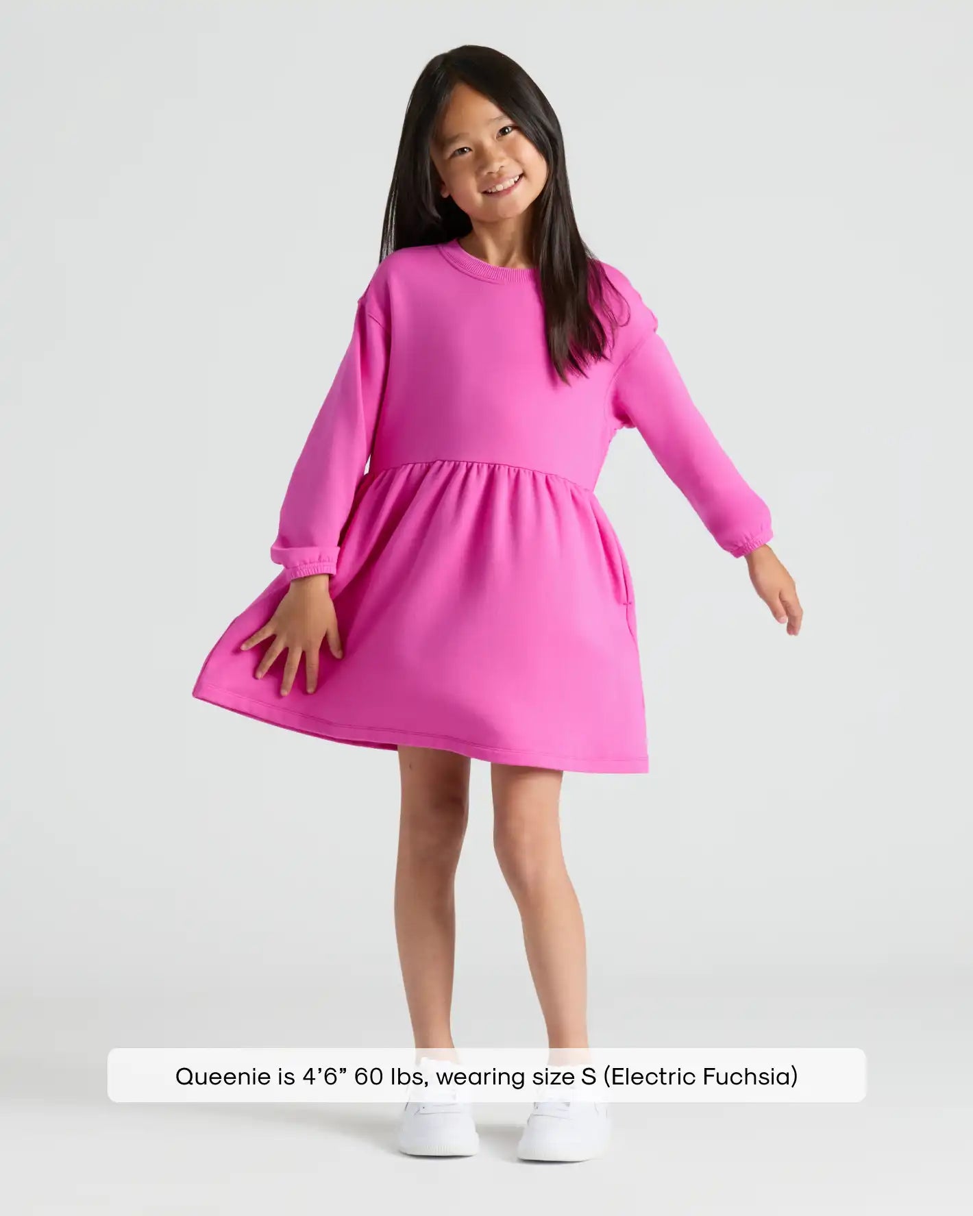 Girls Electric Fuchsia Long Sleeve Fleece Dress