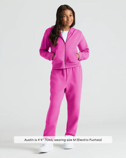 Girls Electric Fuchsia Cropped Zip Hoodie & Relaxed Joggers 2-Pack