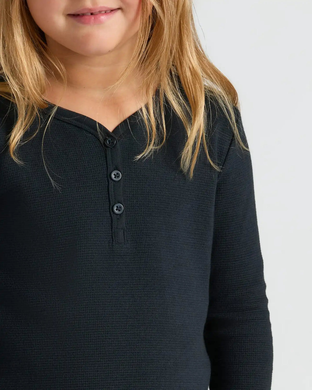 Girls Black Waffle Long Sleeve Henley & Waffle Leg Pants 2-Pack