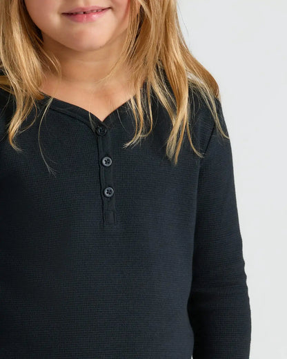 Girls Black Waffle Long Sleeve Henley & Waffle Leg Pants 2-Pack