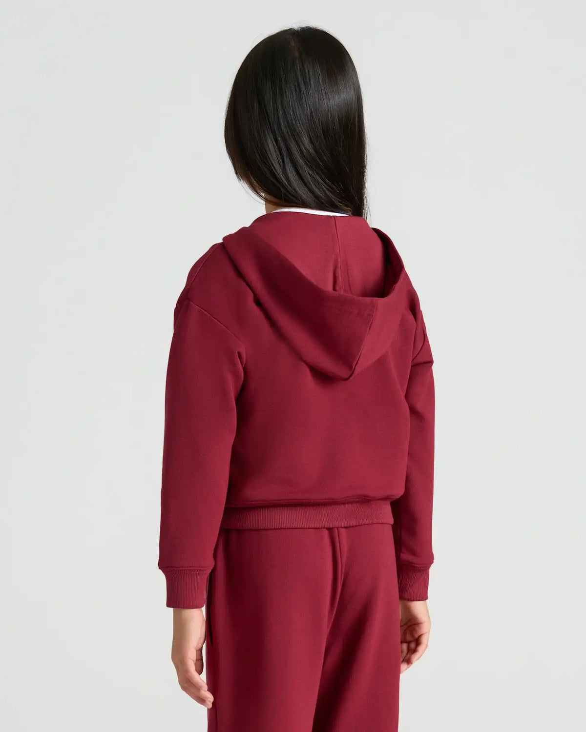 Girls Dark Maroon Cropped Zip Hoodie & Relaxed Joggers 2-Pack