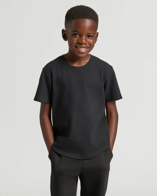 Boys' Black Classic Curved Hem Crew Neck
