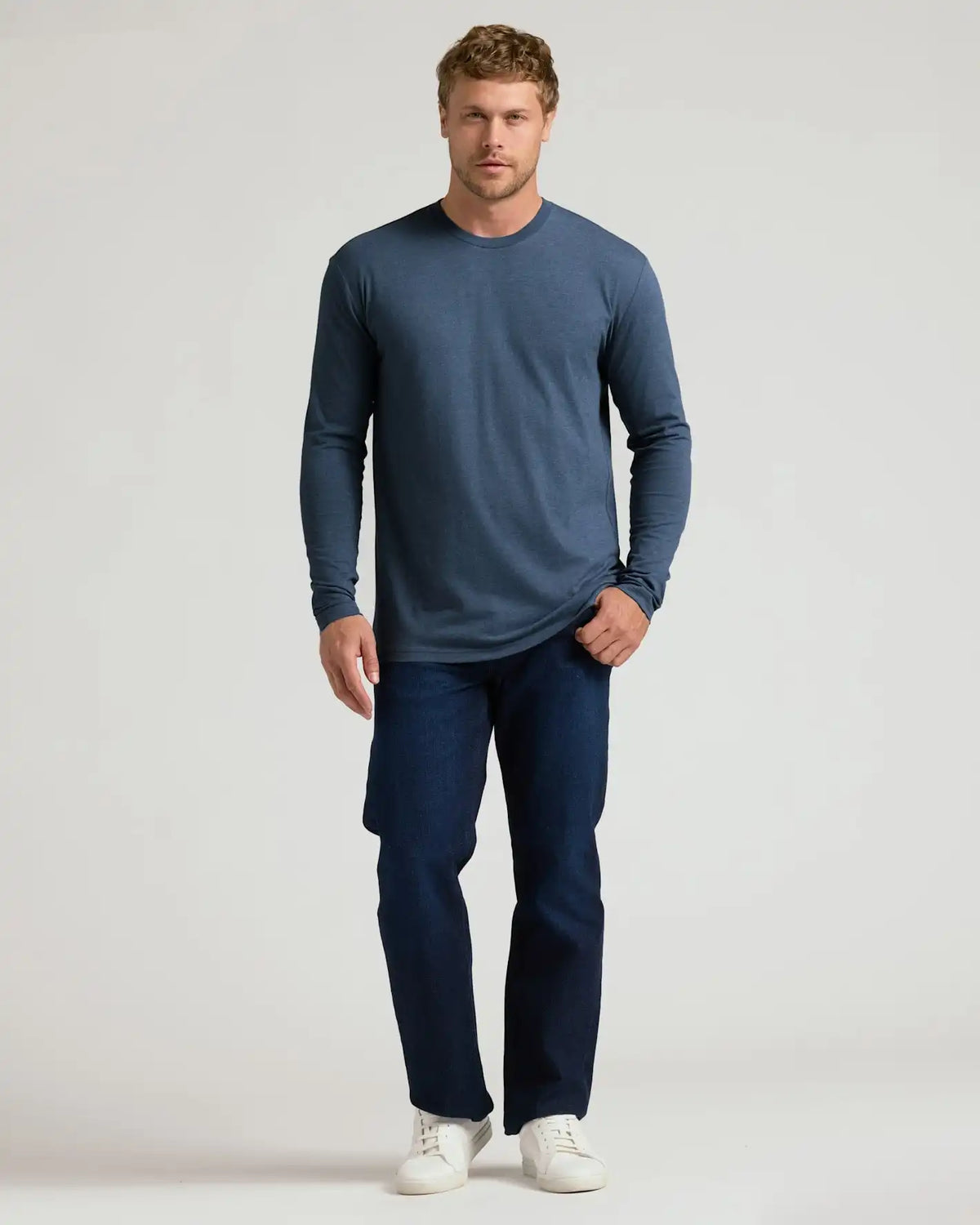 Heather Navy Classic Long Sleeve Crew Neck