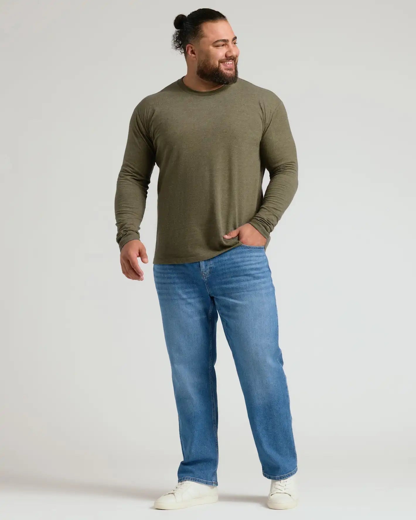 Heather Military Green Classic Long Sleeve Crew Neck