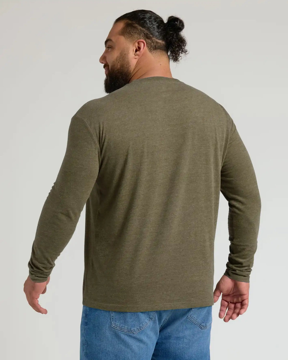Heather Military Green Classic Long Sleeve Crew Neck