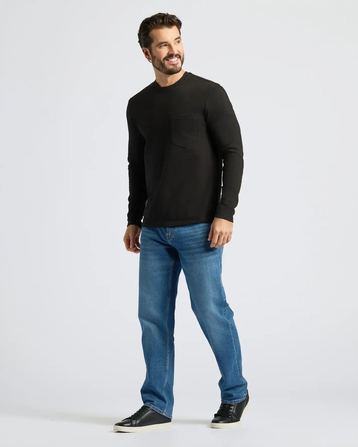 Black Heavyweight Long Sleeve Pocket Crew 4-Pack