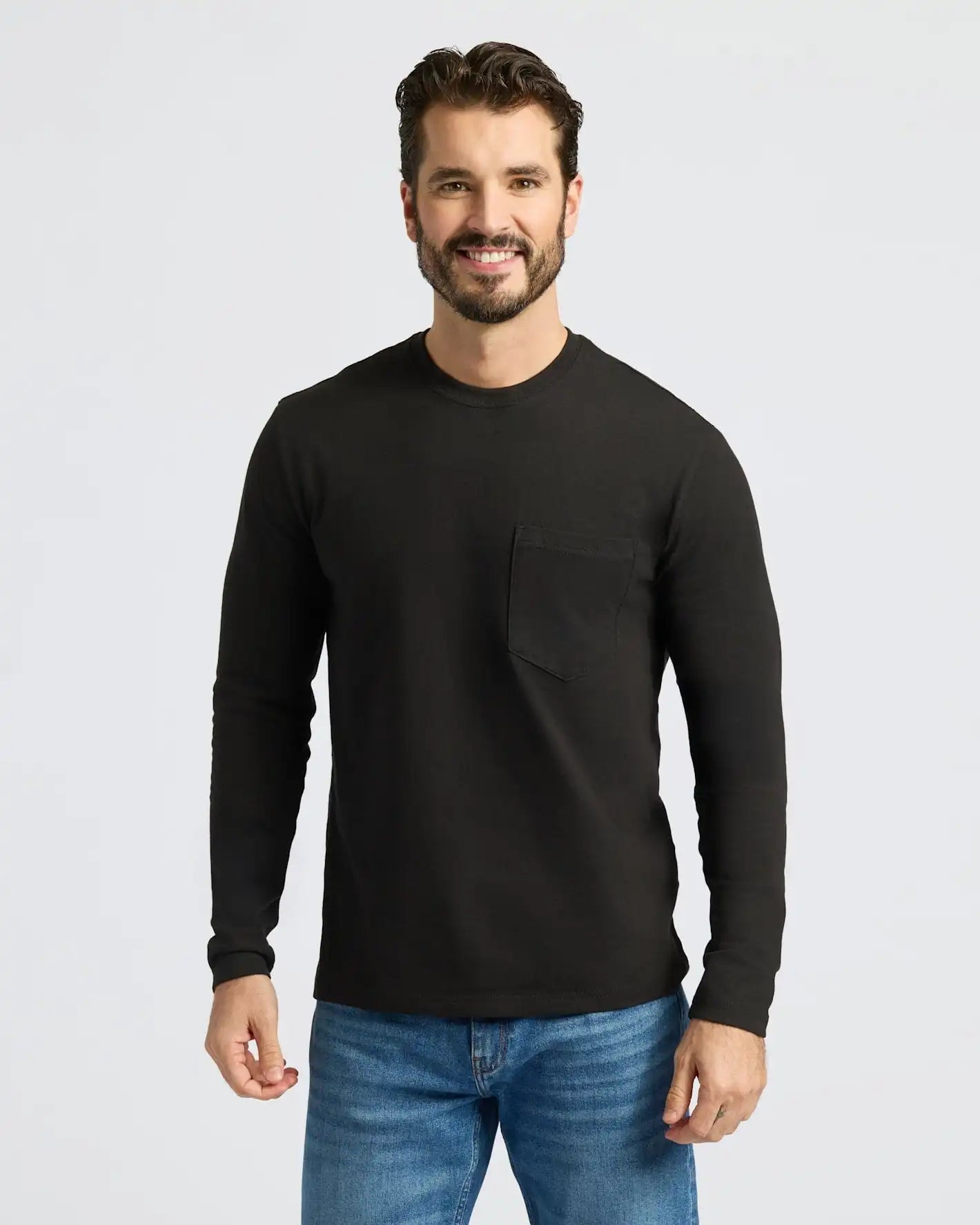 Black & Navy Heavyweight Long Sleeve Pocket Crew 4-Pack