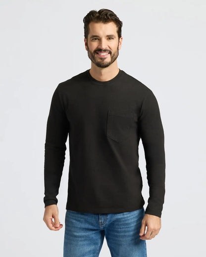 Black & Navy Heavyweight Long Sleeve Pocket Crew 4-Pack