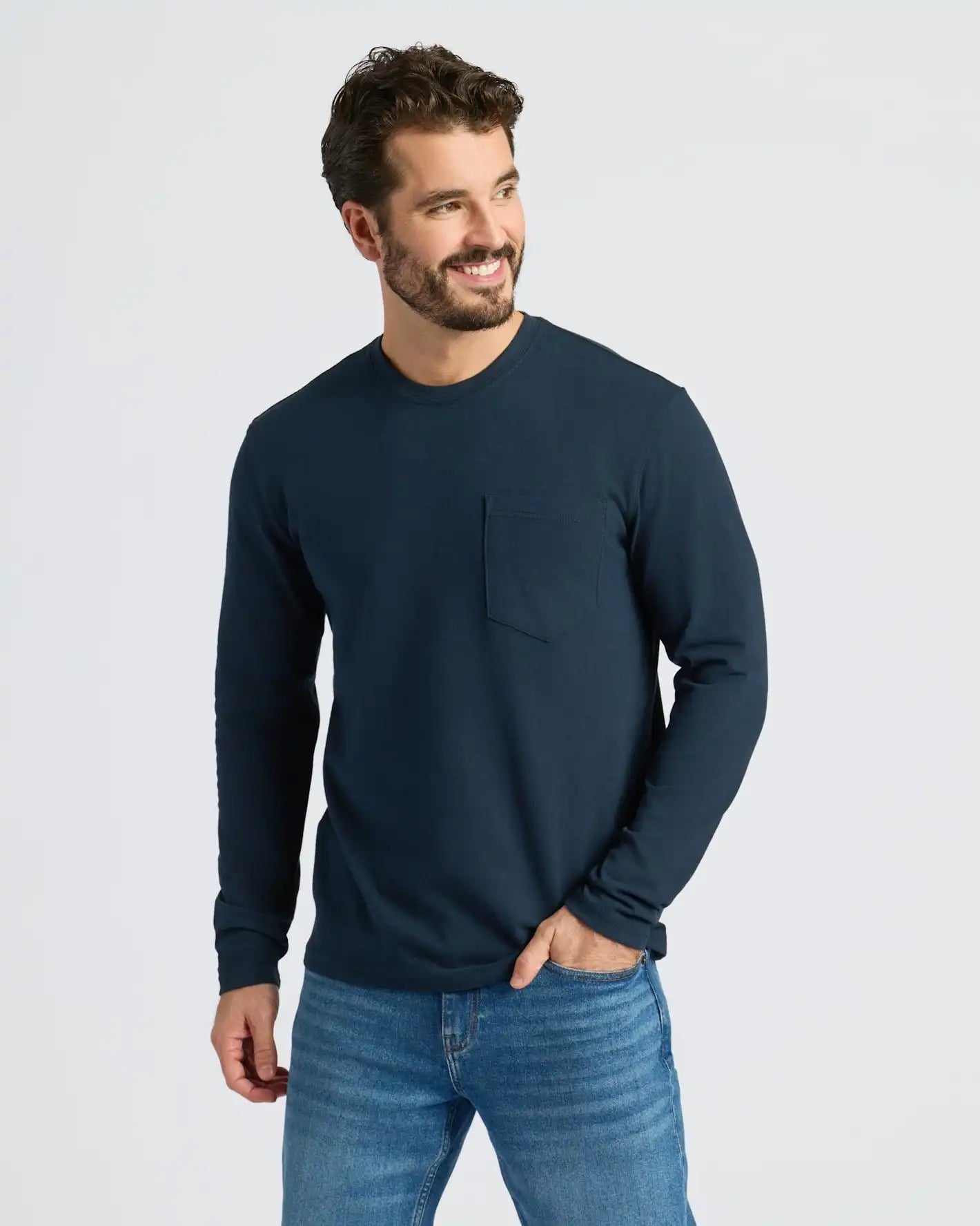 Navy Heavyweight Long Sleeve Pocket Crew