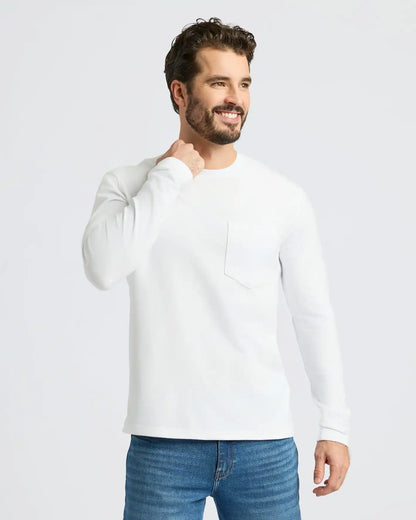 White Heavyweight Long Sleeve Pocket Crew 4-Pack