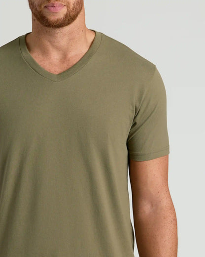 Military Green Tall Short Sleeve Classic V-Neck