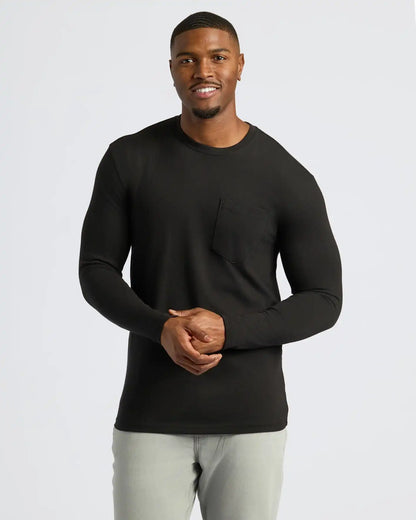 Black Tall Heavyweight Long Sleeve Pocket Crew 2-Pack