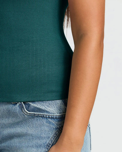 Womens Deep Emerald Ribbed U-Neck Tee