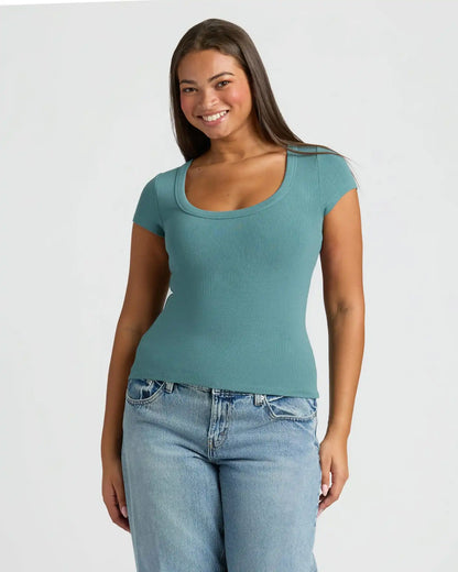 Womens Stormcloud Ribbed U-Neck Tee