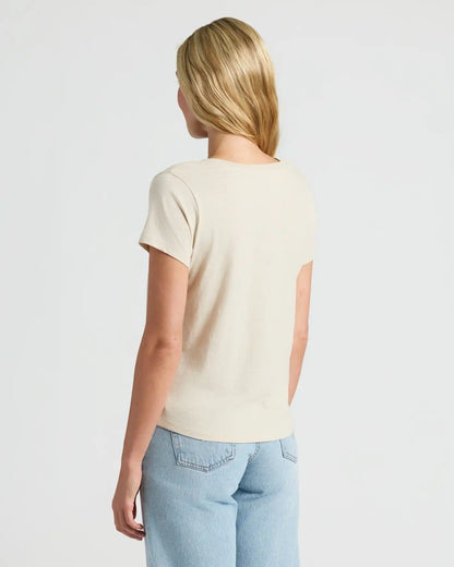 Womens Oatmeal Relaxed Slub V-Neck Tee