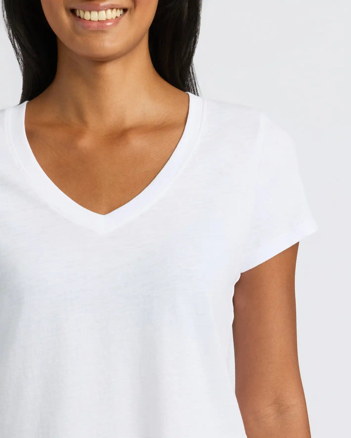 Womens White Relaxed Slub V-Neck Tee